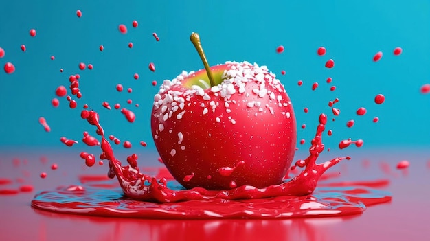 Photo bright and vibrant digital composition featuring an apple with bold colors on a clean white canvas