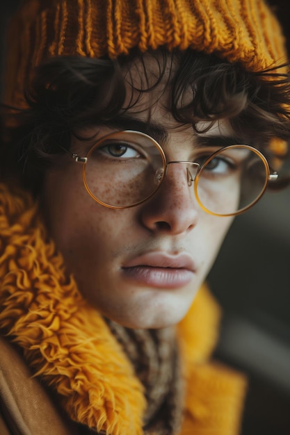 Bright vivid close up photo of a man with a serious expression wearing glasses