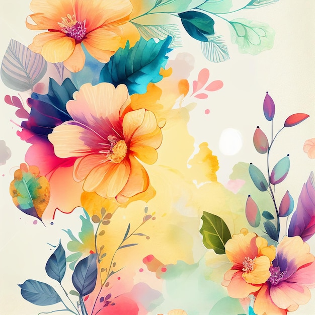 Bright watercolor floral background Generative AI