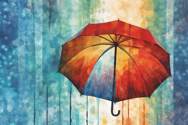 Photo bright watercolor painting of an umbrella in rain