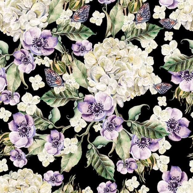 Bright watercolor seamless pattern with flowers