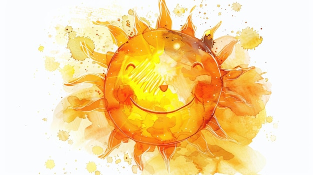 Photo bright watercolor sun illustration with radiant yellow and orange rays