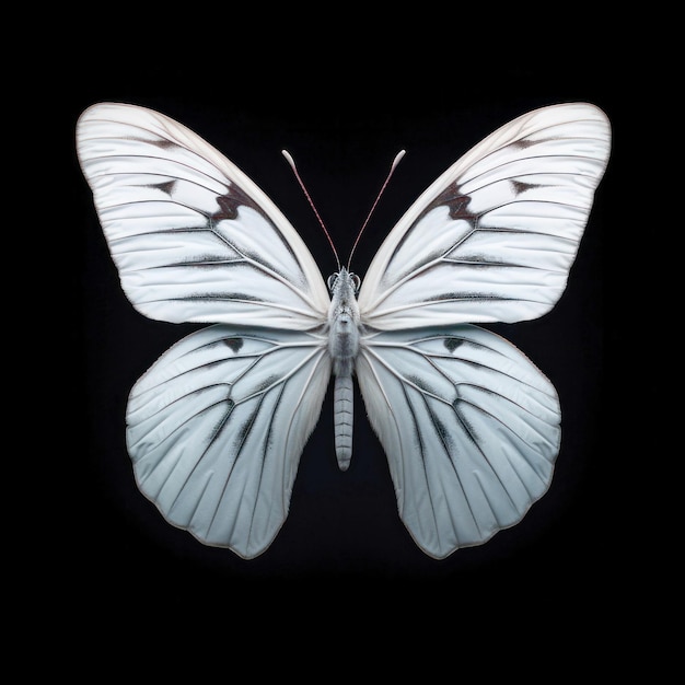 Bright White Butterfly Isolated on Clean Black Background