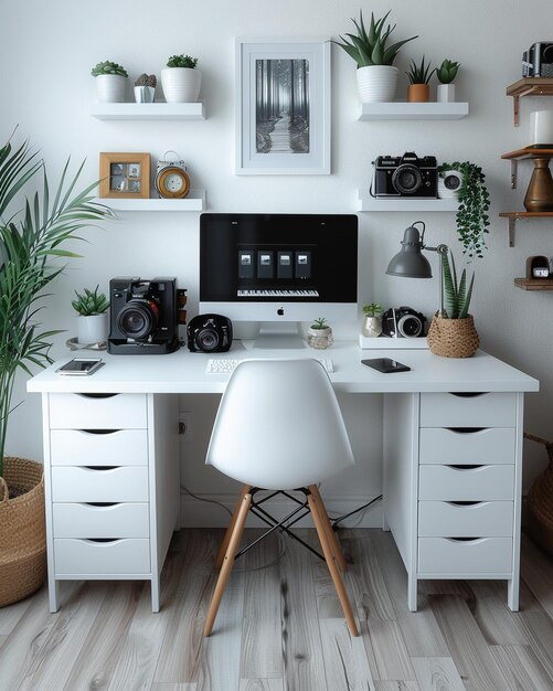 A Bright White Studio With WallMounted Camera Wallpaper