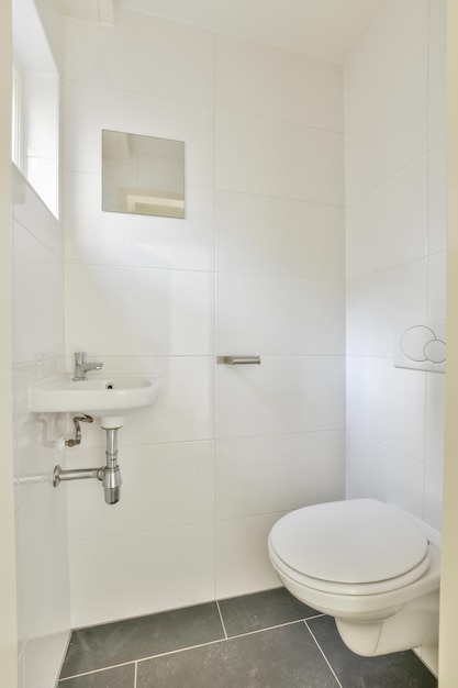 A bright white toilet room