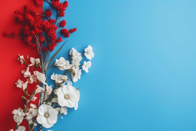 bright wildflowers on the background of painted wooden boards