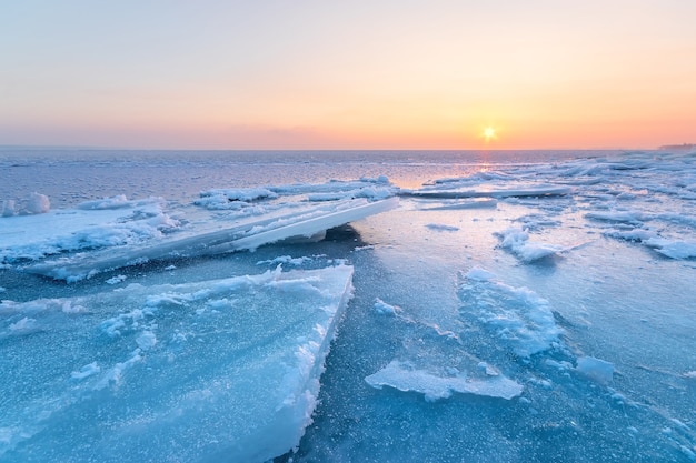 A bright winter morning landscape ,soft removable warming sun rays heat