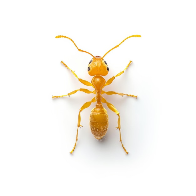 a Bright Yellow Ant isolated on white Background top view