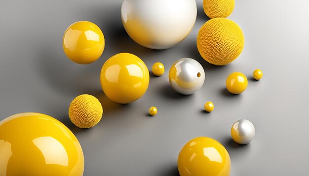 Photo bright yellow background with 3d balls