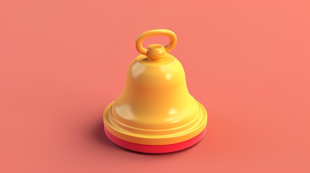 A bright yellow bell with a red base on a pink background