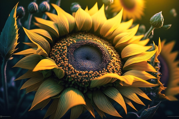 Bright yellow blooms reaching towards the sun in a field of green