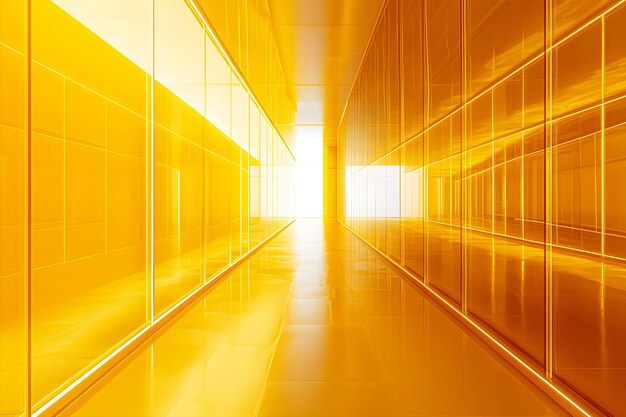 Photo bright yellow corridor with reflective walls and glowing light