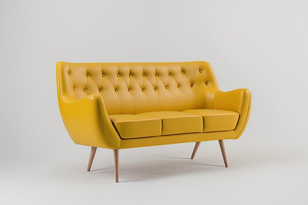 Bright yellow couch standing out on a clean white floor Generative AI