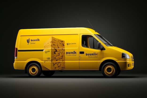 Bright yellow delivery truck standing out on stylish black background for marketing