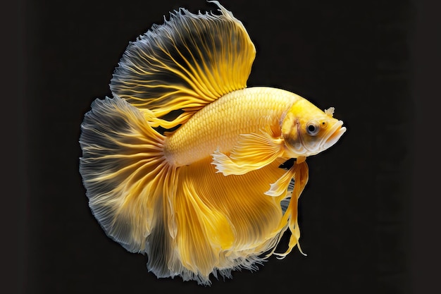 Bright yellow exotic betta fish with straightened fins