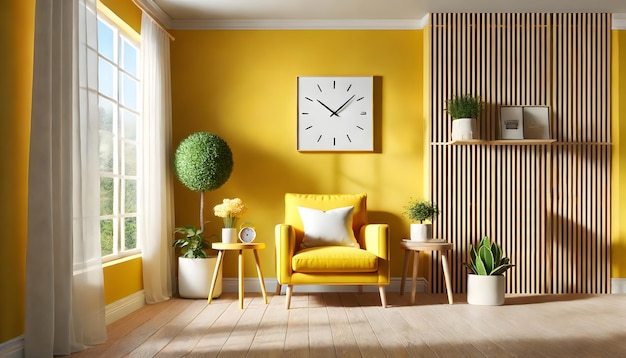 Bright Yellow Living Room with Modern Decor Generative AI