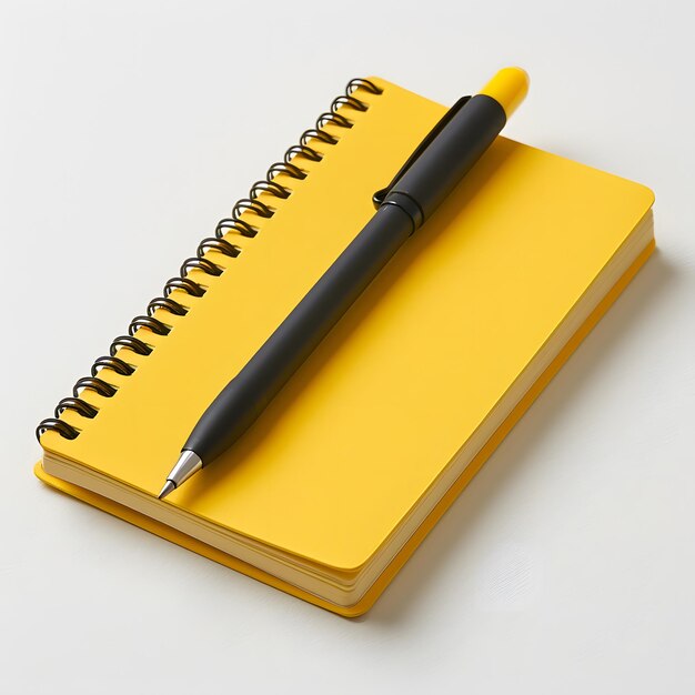 Bright Yellow Notepad Closeup on White Background with Soft Studio Lighting Generative AI