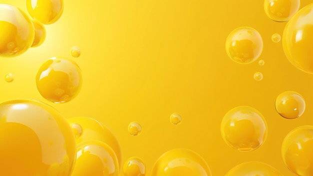 Bright yellow oil bubbles floating on a golden background