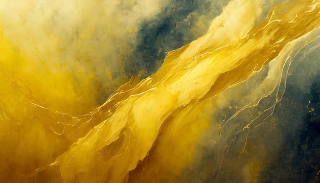 Bright yellow painting background Abstract art with liquid fluid grunge texture Acrylic paint