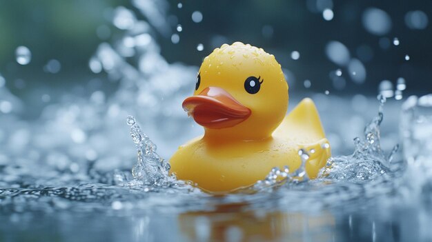 Photo bright yellow rubber duck splash