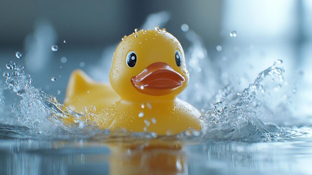 Photo bright yellow rubber duck splash