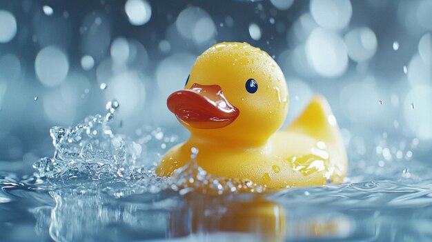 Photo bright yellow rubber duck splash