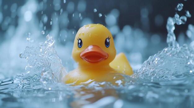 Photo bright yellow rubber duck splash