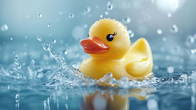 Photo bright yellow rubber duck splash