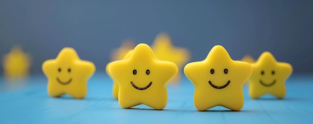 Photo bright yellow stars shining among the crowd symbolizing positive feedback and satisfied customers