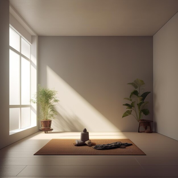 Bright yoga studio with equipment