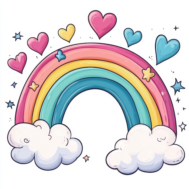 Photo brighten your day with a cartoon rainbow symbolizing love set against a crisp white background