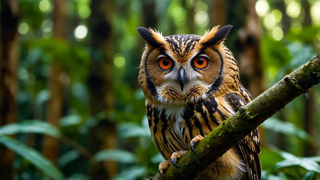 Photo brighteyed owl surveying jungle environment captured in detail generated by ai