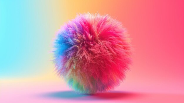 Photo brightly colored 3d fluffy ball textured and suspended against a smooth gradient background