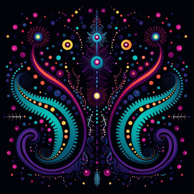 brightly colored abstract art of a butterfly with a black background generative ai