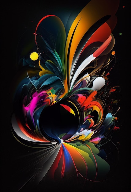 Brightly colored abstract art with a black background generative ai