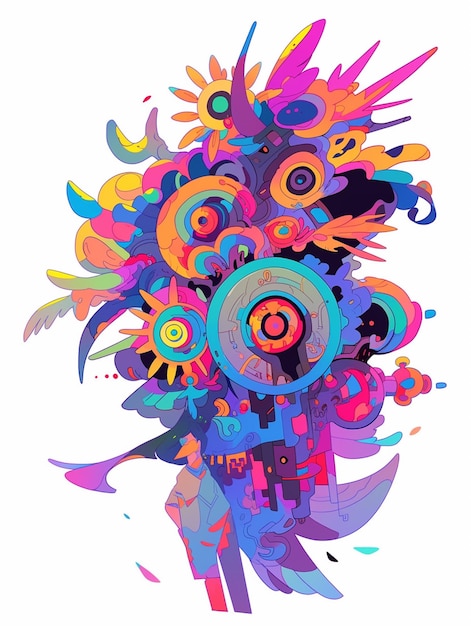 Brightly colored abstract art of a womans face with a large eye generative ai