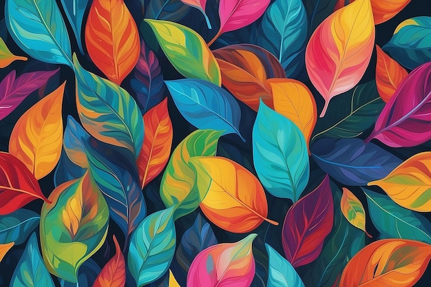 Brightly colored abstract painting of leaves in a bright generative ai