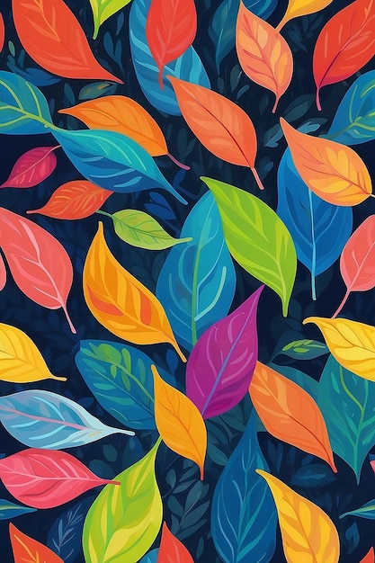 Brightly colored abstract painting of leaves in a bright generative ai