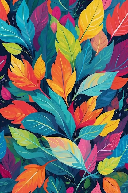 Brightly colored abstract painting of leaves in a bright generative ai