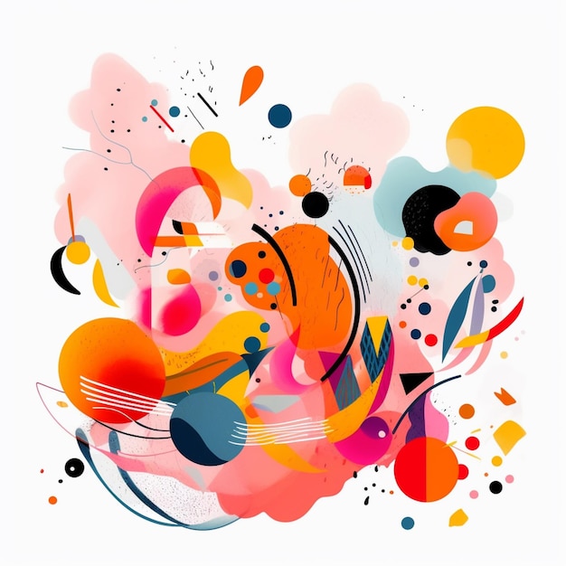 Brightly colored abstract painting of a variety of shapes and colors generative ai