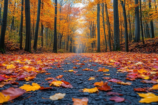 Photo brightly colored autumn leaves on forest floor