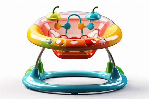 Brightly Colored Baby Walker With Colorful Toy Features on a Clear PNG or White Background