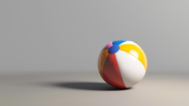 A brightly colored beach ball sits alone on a plain gray background