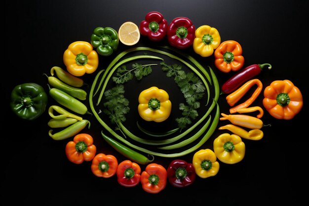 Photo brightly colored bell peppers spread