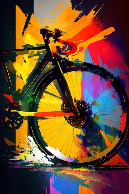 Brightly colored bicycle with a bright wheel and colorful background generative ai