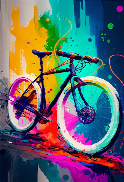 Brightly colored bicycle with a white rim and black tire generative ai