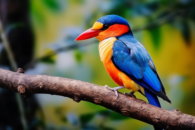 Brightly colored bird sitting on a branch with blurred background Ai Photo Midjourney