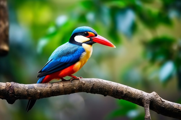 Brightly colored bird sitting on a branch with blurred background Ai Photo Midjourney