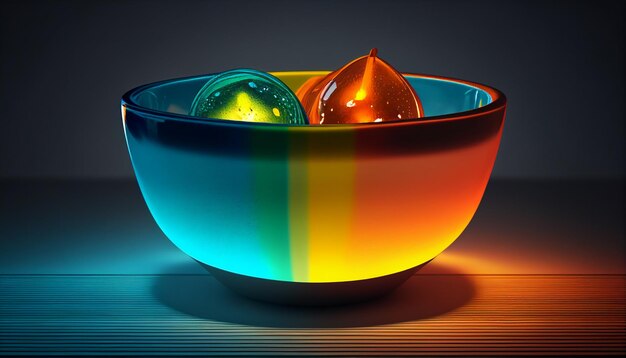 A brightly colored bowl with a light