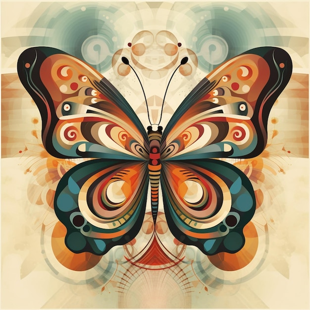 Brightly colored butterfly with abstract pattern on wings and wings generative ai